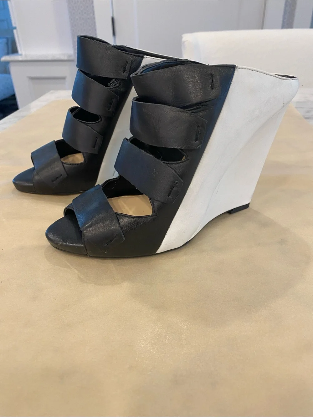Jessica Simpson Black and White Strappy Wedge Sandals